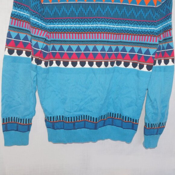 MEXX Metropolitan Mens L Slim Fit Blue Southwest Fair Isle Sweater V neck - Picture 9 of 9